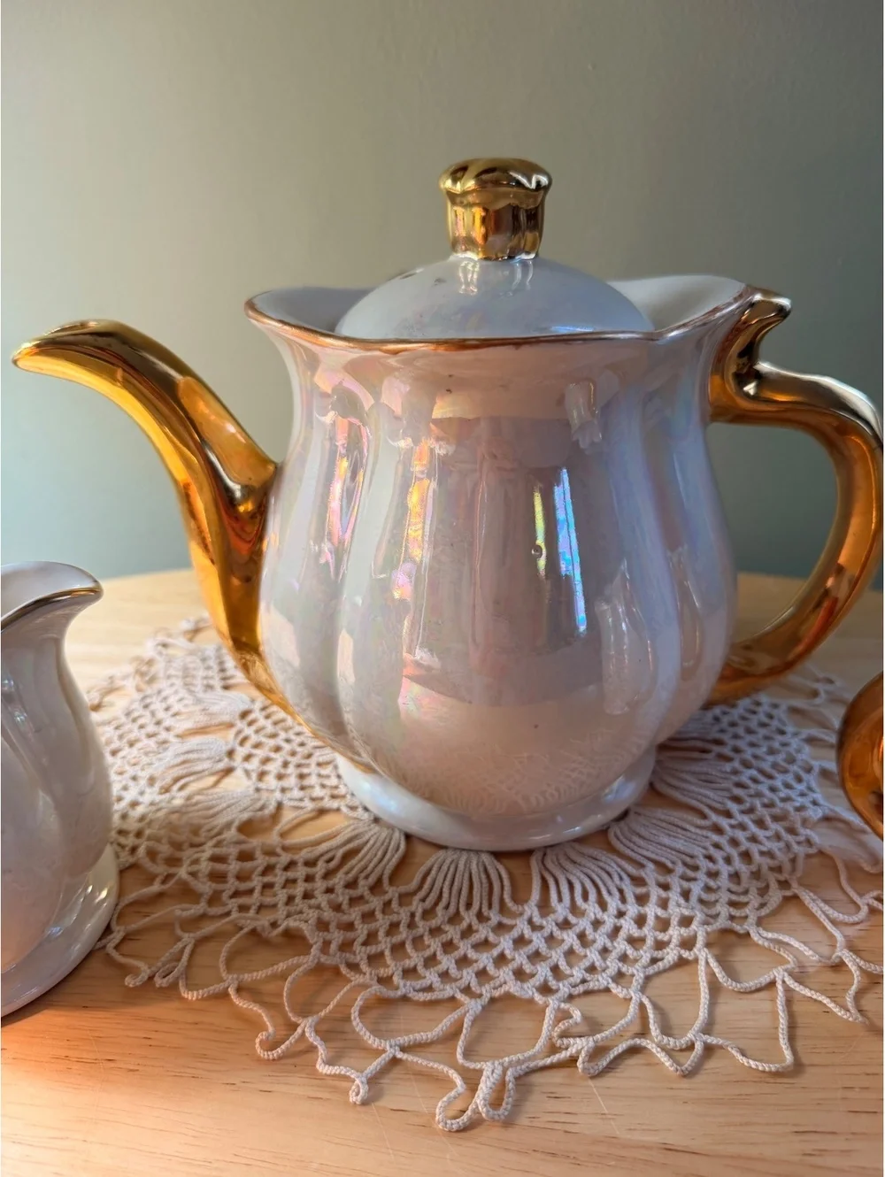 Vintage Ceramic Tea Set with Gold Accents - Teapot and Creamer Pitchers